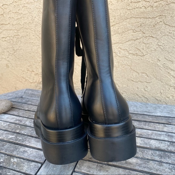 #27  Nasty Gal Black Chunky Faux Leather Lace Up Combat Boots - Picture 7 of 12